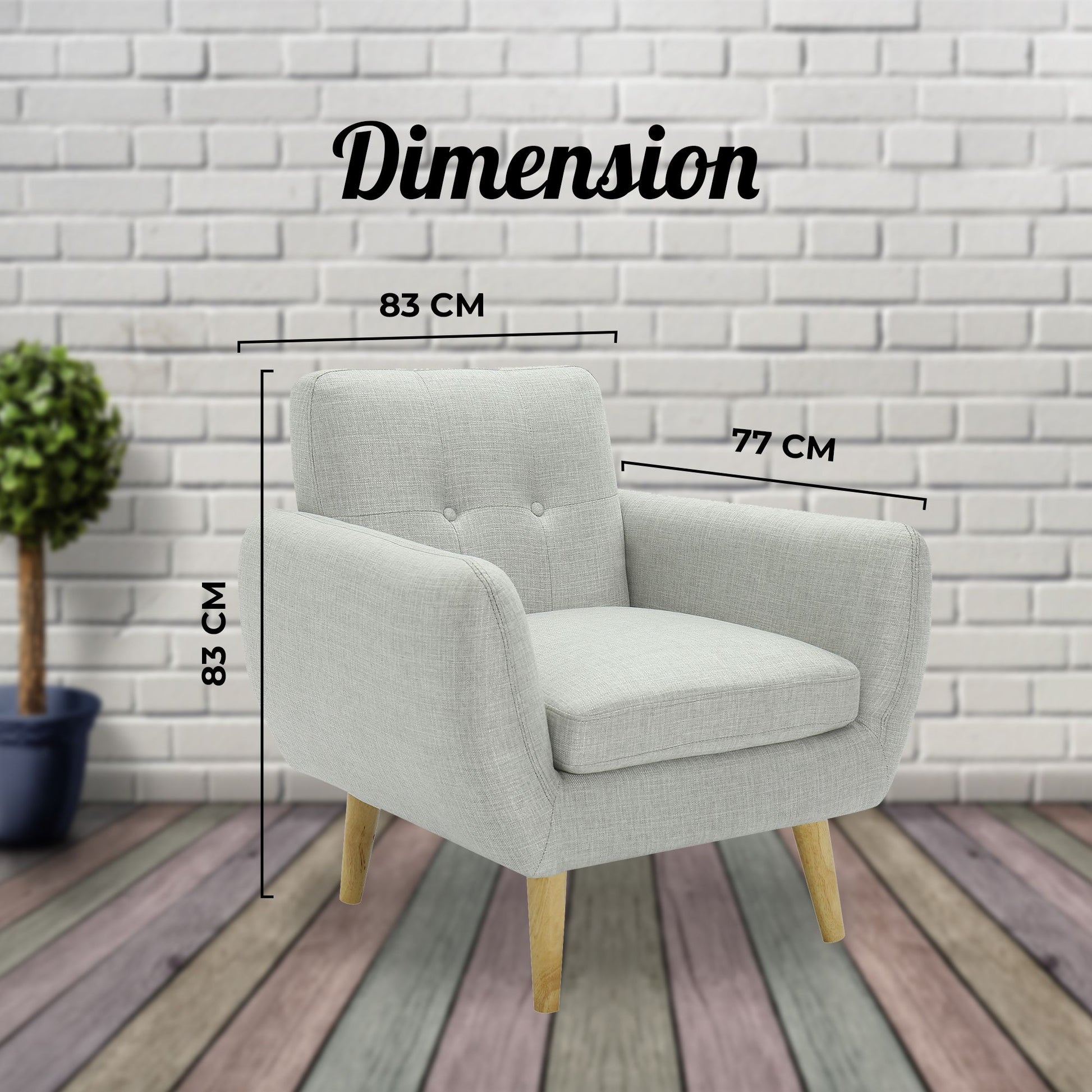 Dane Single Seater Fabric Upholstered Sofa Armchair Lounge Couch - Light Grey - Cosy Abode