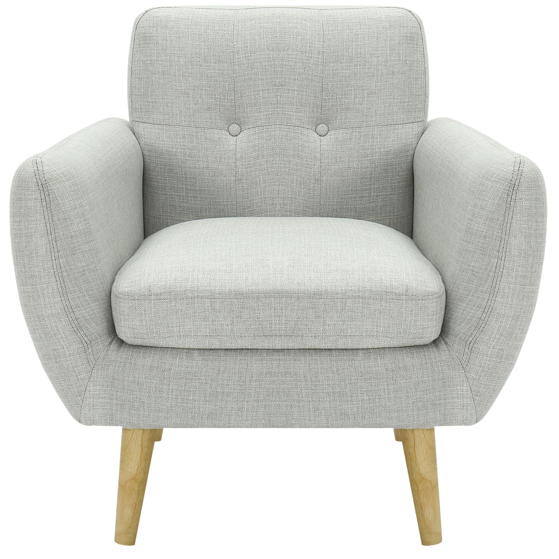 Dane Single Seater Fabric Upholstered Sofa Armchair Lounge Couch - Light Grey - Cosy Abode