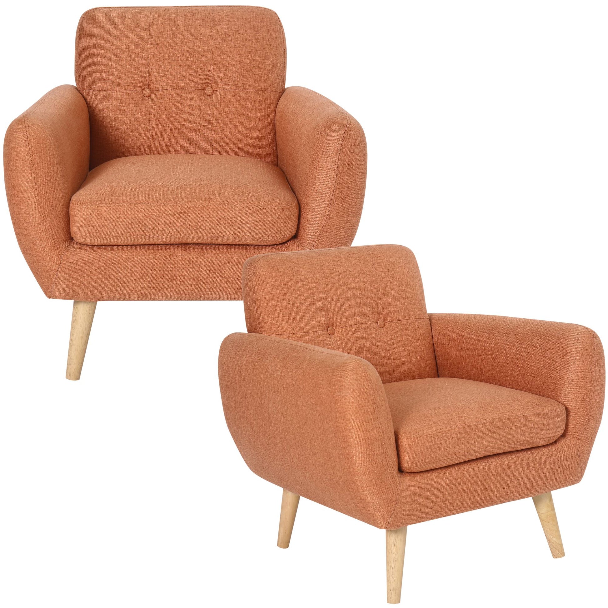 Dane Single Seater Fabric Upholstered Sofa Armchair Set of 2 - Orange - Cosy Abode