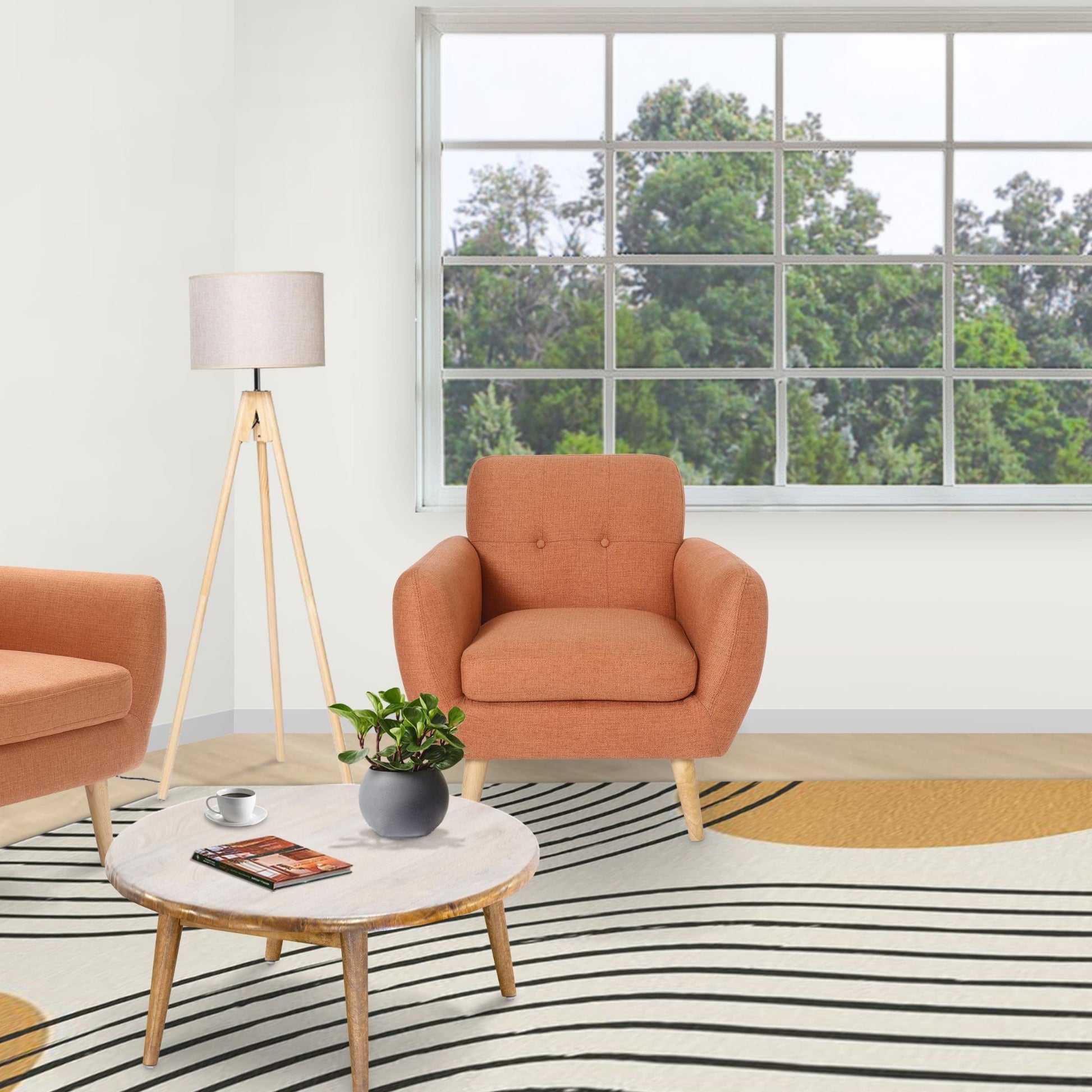 Dane Single Seater Fabric Upholstered Sofa Armchair Lounge Couch - Orange - Cosy Abode