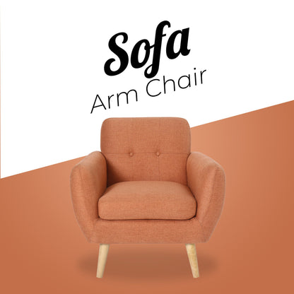 Dane Single Seater Fabric Upholstered Sofa Armchair Lounge Couch - Orange - Cosy Abode