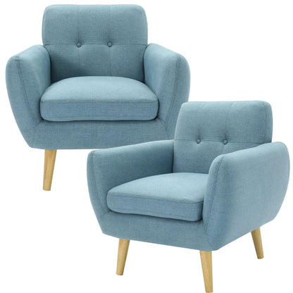 Dane Single Seater Fabric Upholstered Sofa Armchair Set of 2 - Blue - Cosy Abode
