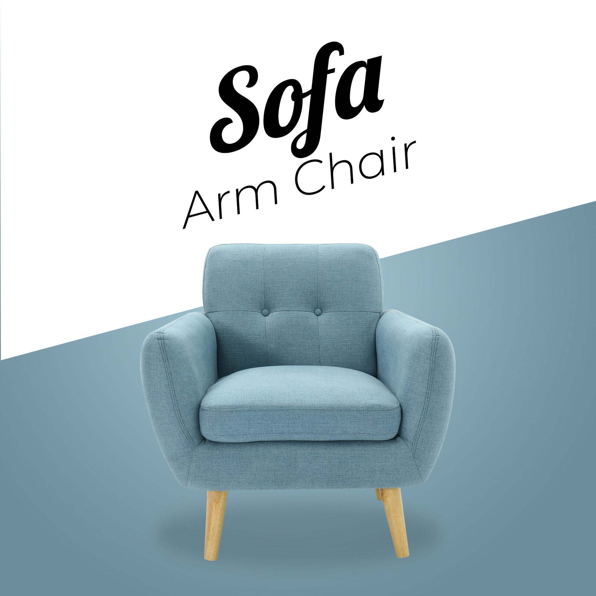Dane Single Seater Fabric Upholstered Sofa Armchair Lounge Couch - Blue - Cosy Abode