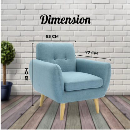 Dane Single Seater Fabric Upholstered Sofa Armchair Lounge Couch - Blue - Cosy Abode