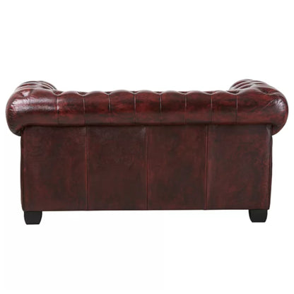 Max Chesterfield 2 Seater Sofa Lounge Genuine Leather Antique Red - Cosy Abode