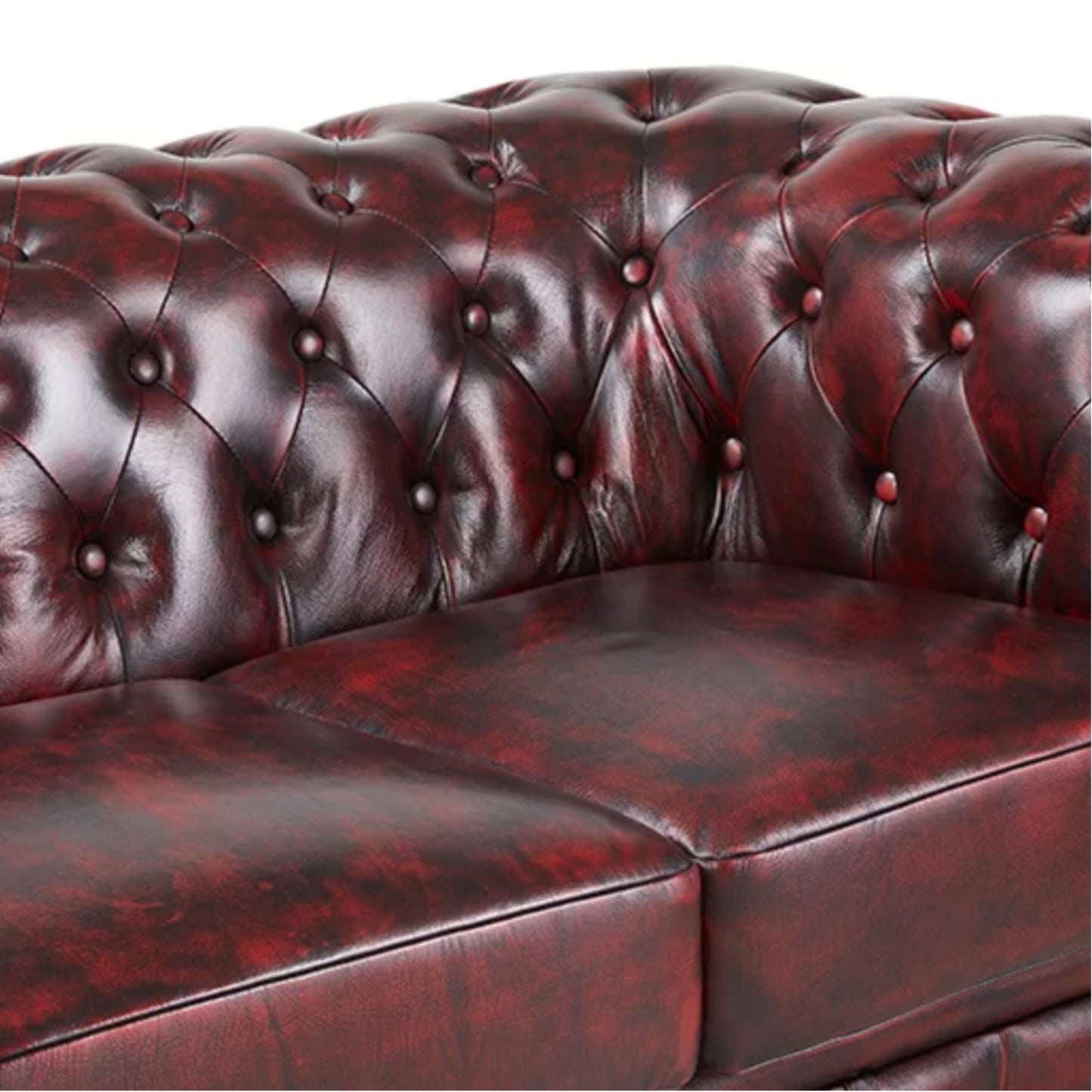 Max Chesterfield 2 Seater Sofa Lounge Genuine Leather Antique Red - Cosy Abode