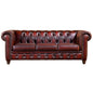 Max Chesterfield 3 Seater Sofa Lounge Genuine Leather Antique Red - Cosy Abode