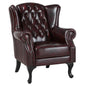 Max Chesterfield Winged Armchair Single Seater Sofa Genuine Leather Antique Red - Cosy Abode