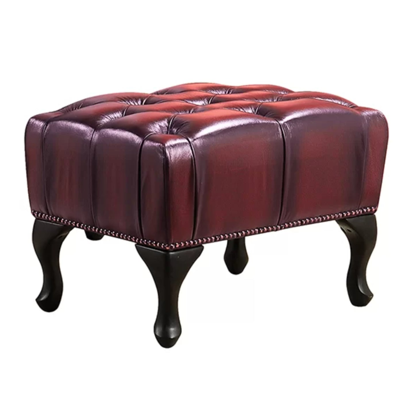 Max Chesterfield Ottoman Footstool Genuine Leather Antique Red - Cosy Abode
