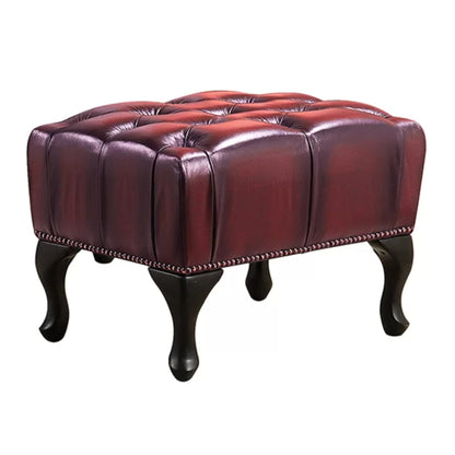 Max Chesterfield Ottoman Footstool Genuine Leather Antique Red - Cosy Abode