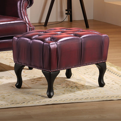 Max Chesterfield Ottoman Footstool Genuine Leather Antique Red - Cosy Abode