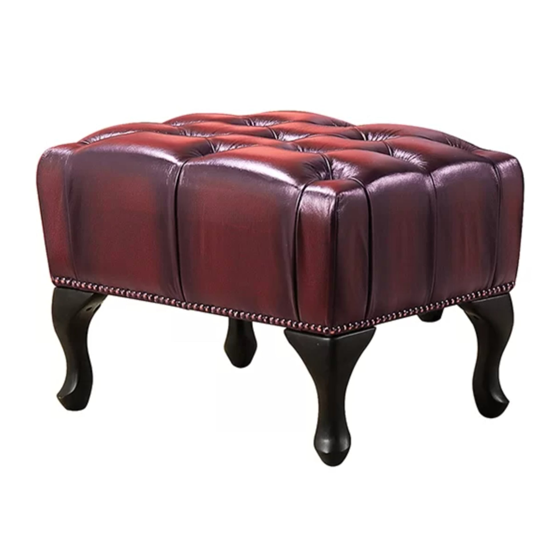 Max Chesterfield Ottoman Footstool Genuine Leather Antique Red - Cosy Abode