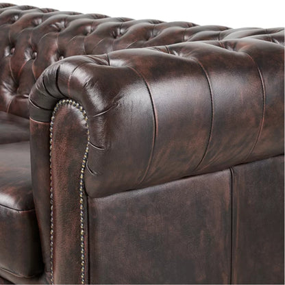 Max Chesterfield 1+2+3 Seater Sofa Set Lounge Genuine Leather Antique Brown - Cosy Abode