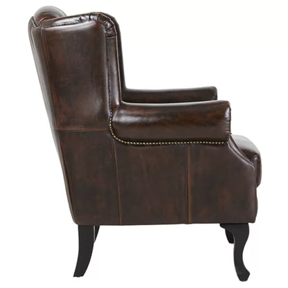 Max Chesterfield Winged Armchair Ottoman Footstool Sofa Leather Antique Brown - Cosy Abode