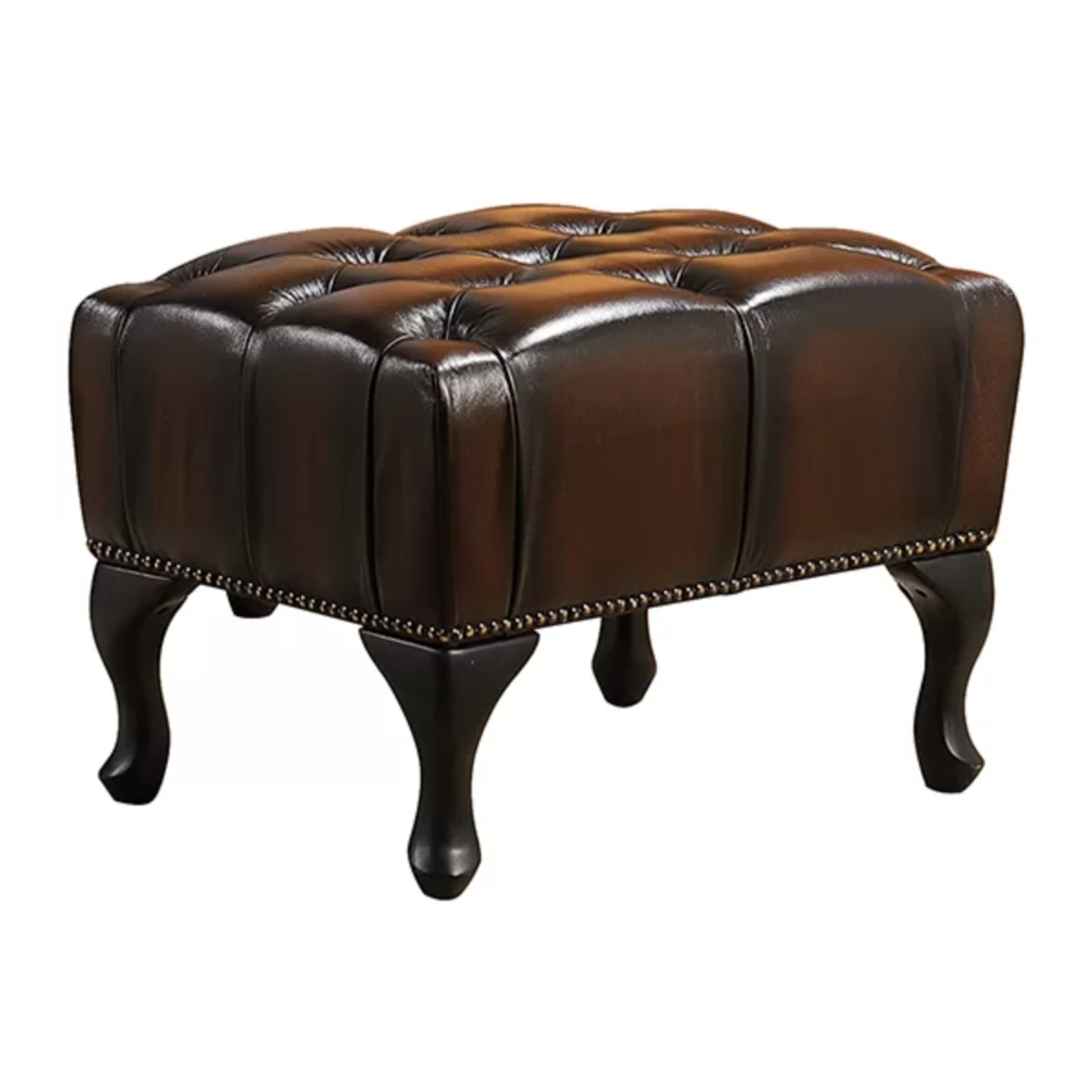 Max Chesterfield Winged Armchair Ottoman Footstool Sofa Leather Antique Brown - Cosy Abode