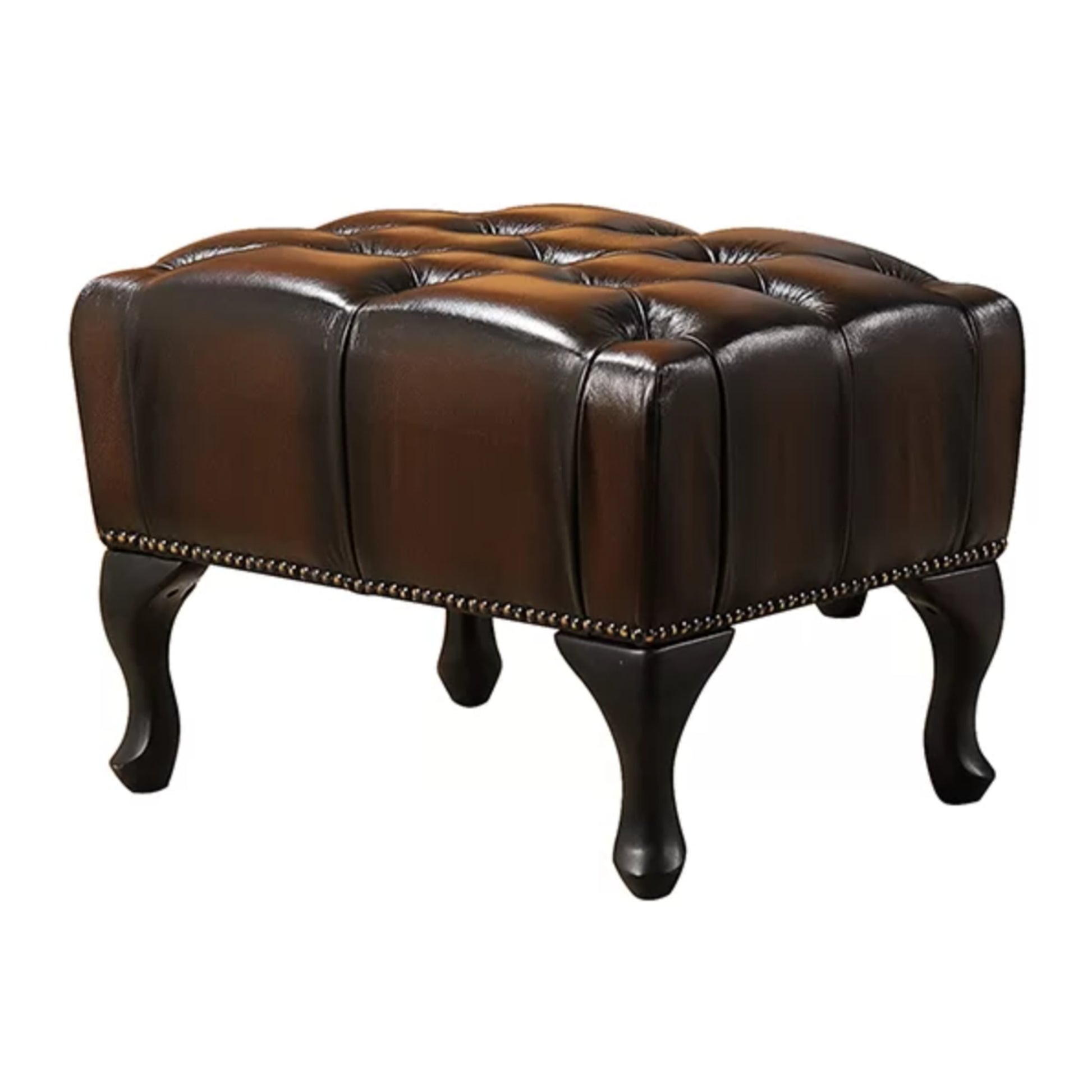 Max Chesterfield Winged Armchair Ottoman Footstool Sofa Leather Antique Brown - Cosy Abode