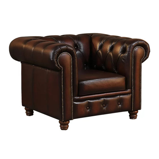 Max Chesterfield Armchair Single Seater Sofa Genuine Leather Antique Brown - Cosy Abode