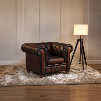Max Chesterfield Armchair Single Seater Sofa Genuine Leather Antique Brown - Cosy Abode