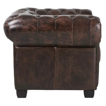 Max Chesterfield Armchair Single Seater Sofa Genuine Leather Antique Brown - Cosy Abode