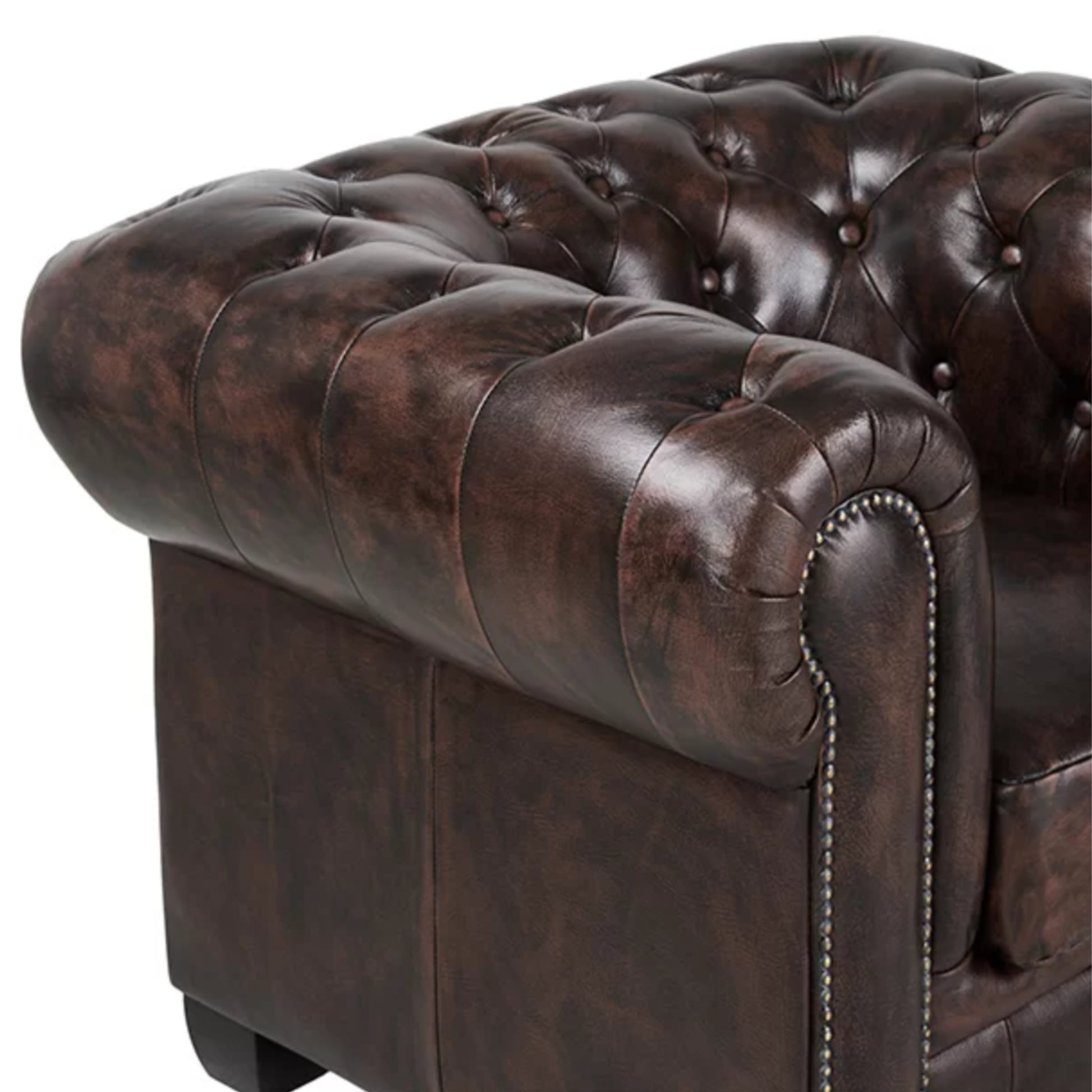 Max Chesterfield Armchair Single Seater Sofa Genuine Leather Antique Brown - Cosy Abode