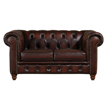Max Chesterfield 2 Seater Sofa Lounge Genuine Leather Antique Brown - Cosy Abode