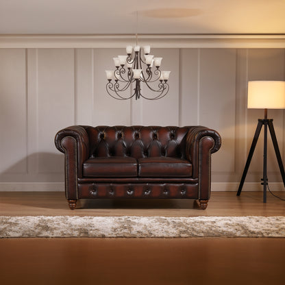 Max Chesterfield 2 Seater Sofa Lounge Genuine Leather Antique Brown - Cosy Abode