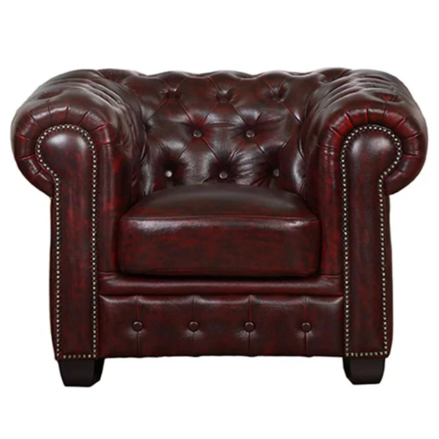 Max Chesterfield 1+2+3 Seater Sofa Set Lounge Genuine Leather Antique Red - Cosy Abode