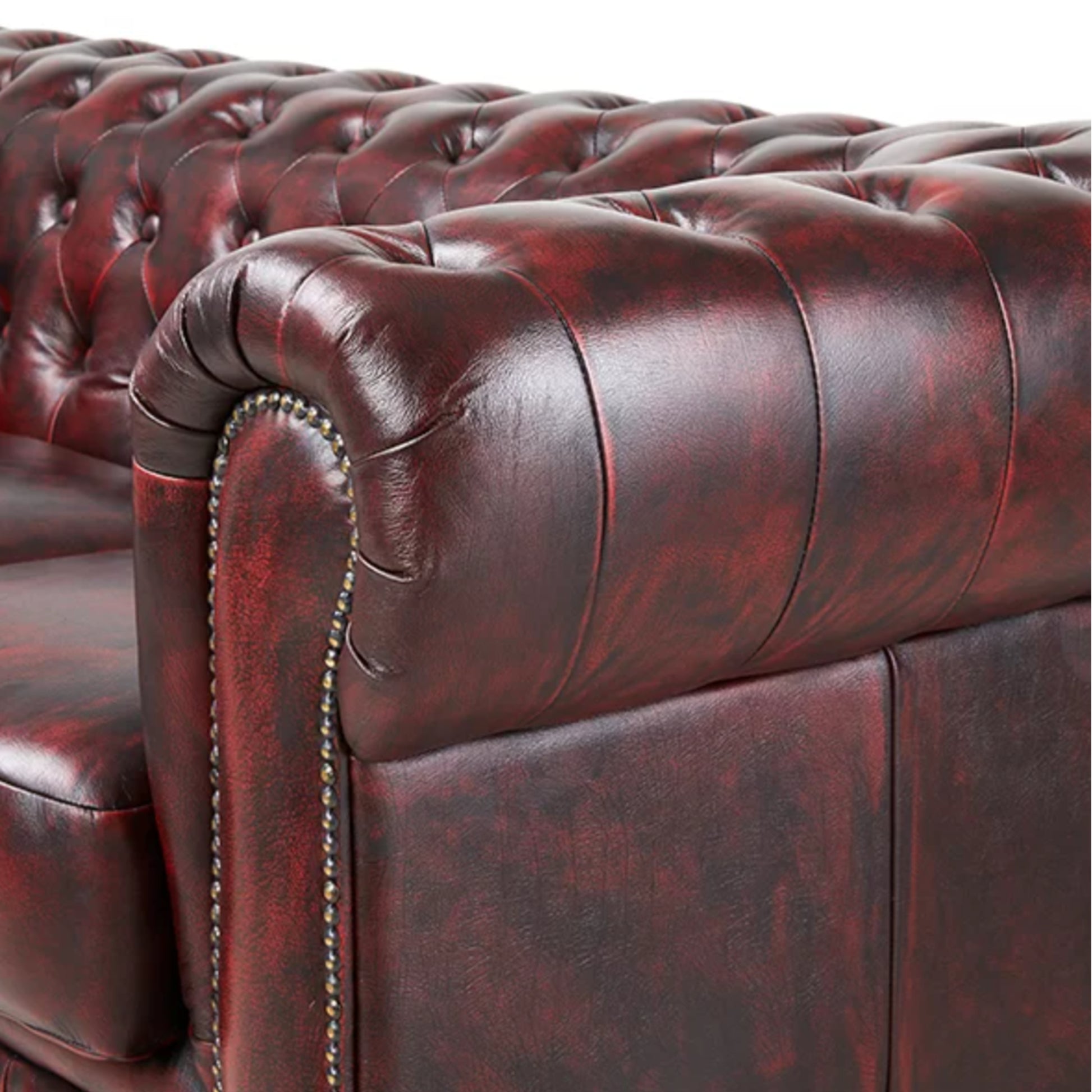 Max Chesterfield 1+2+3 Seater Sofa Set Lounge Genuine Leather Antique Red - Cosy Abode