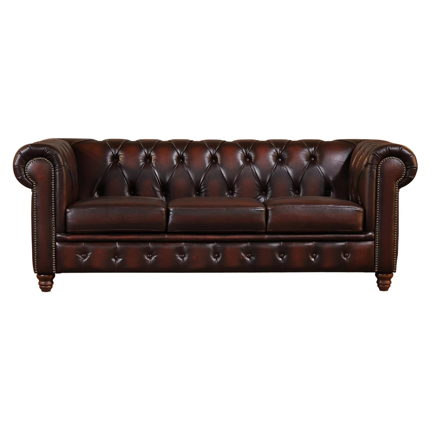 Max Chesterfield 3 Seater Sofa Lounge Genuine Leather Antique Brown - Cosy Abode