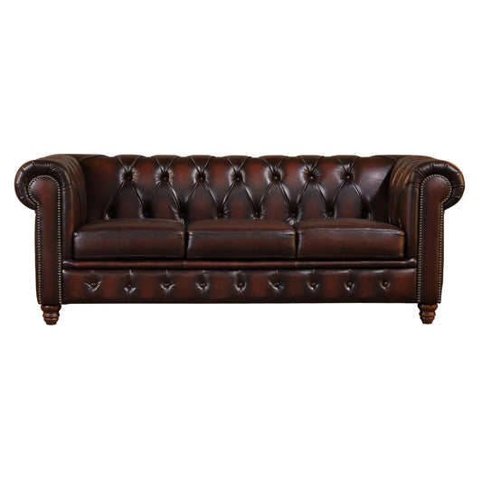 Max Chesterfield 3 Seater Sofa Lounge Genuine Leather Antique Brown - Cosy Abode