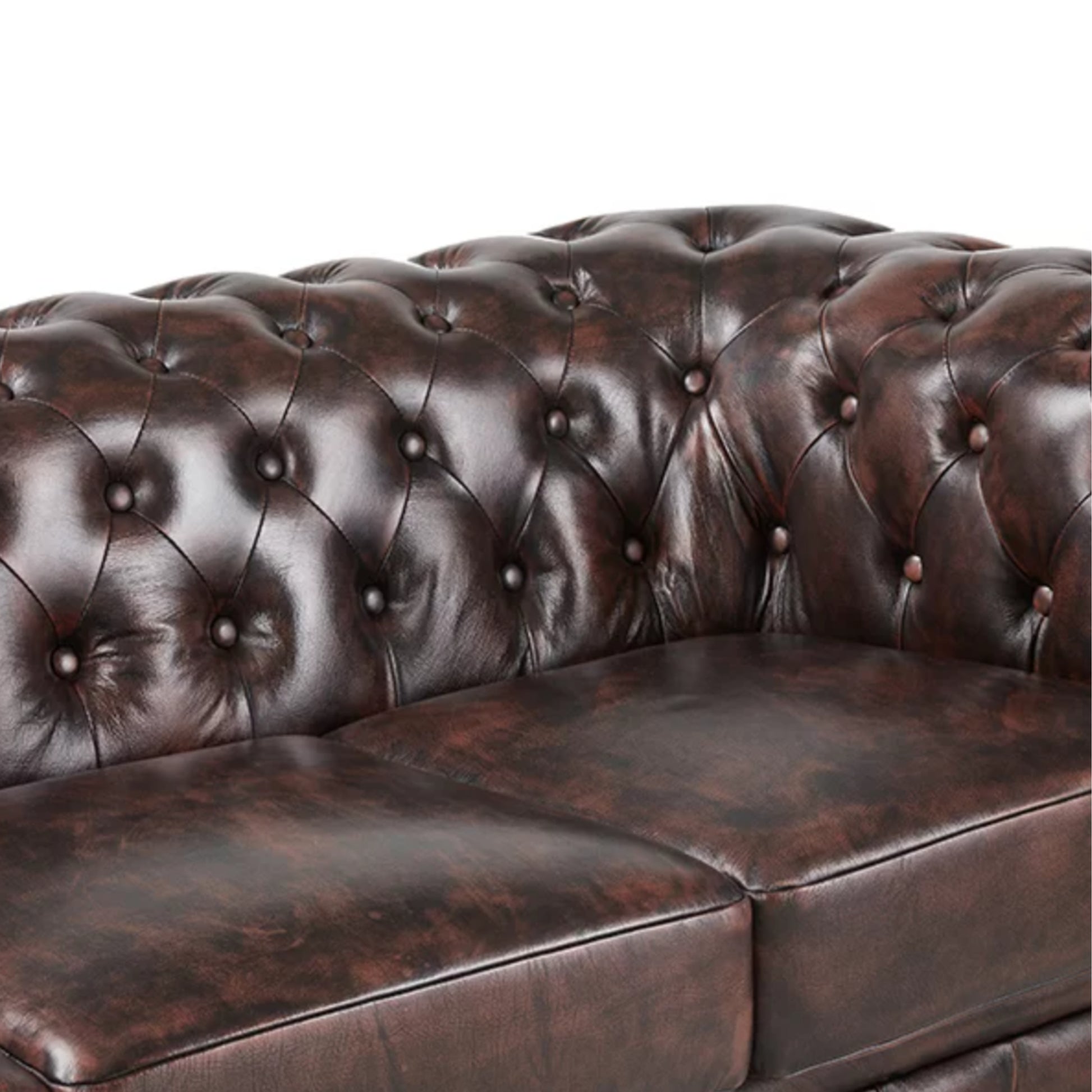 Max Chesterfield 3 Seater Sofa Lounge Genuine Leather Antique Brown - Cosy Abode