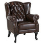 Max Chesterfield Winged Armchair Single Seater Sofa Genuine Leather Antique Brown - Cosy Abode