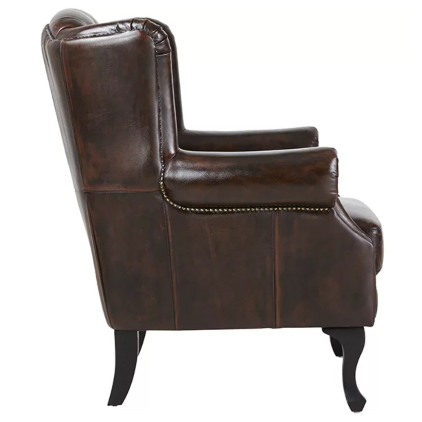 Max Chesterfield Winged Armchair Single Seater Sofa Genuine Leather Antique Brown - Cosy Abode