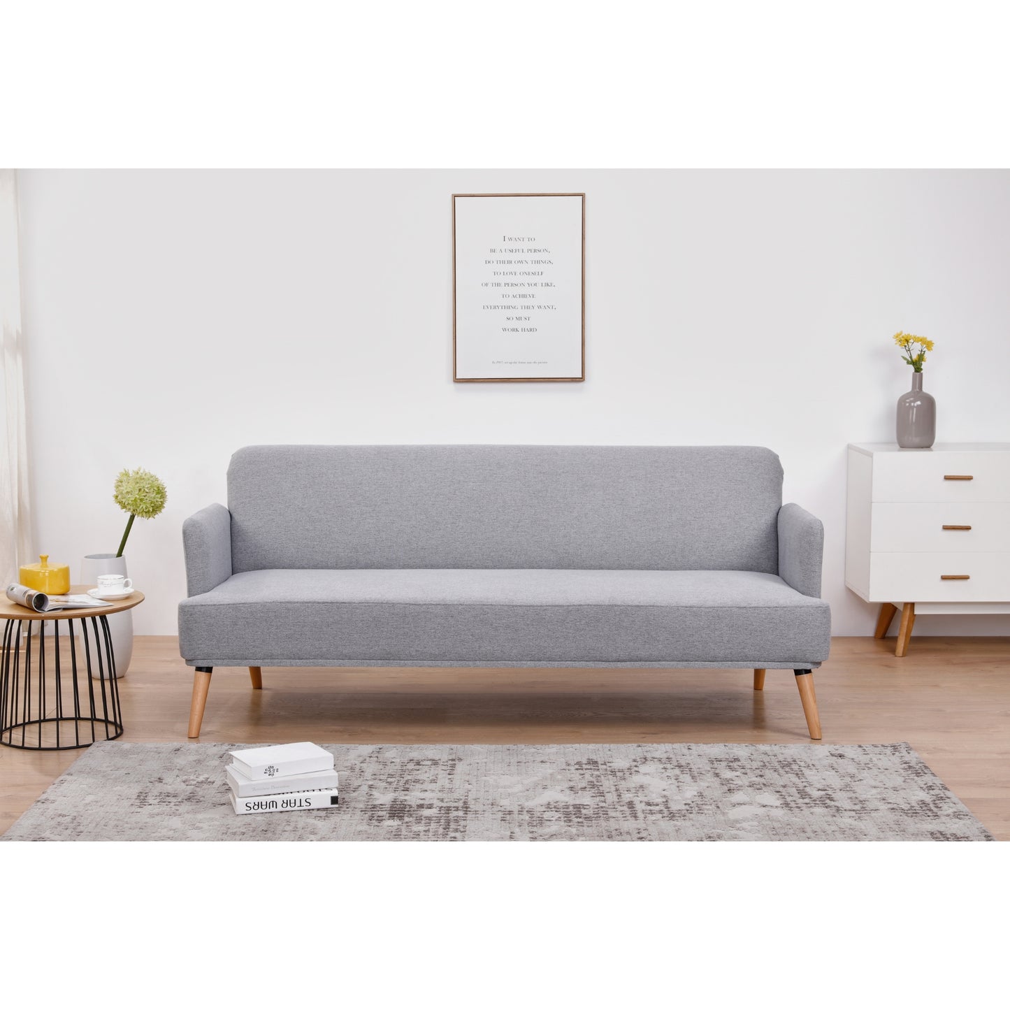 Merlin 3 Seater Sofa Futon Bed Fabric Lounge Couch - Grey - Cosy Abode