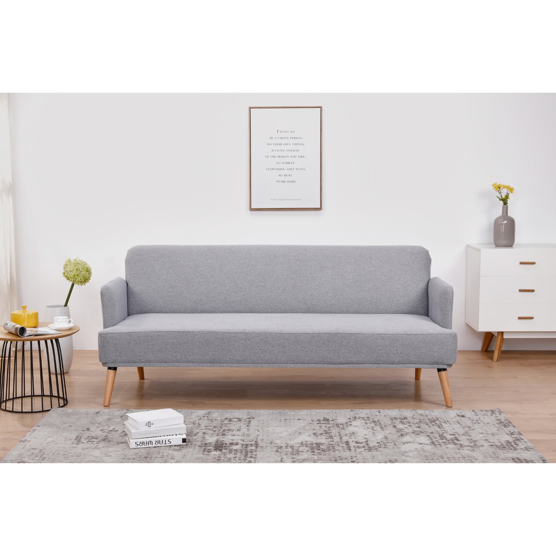 Merlin 3 Seater Sofa Futon Bed Fabric Lounge Couch - Grey - Cosy Abode