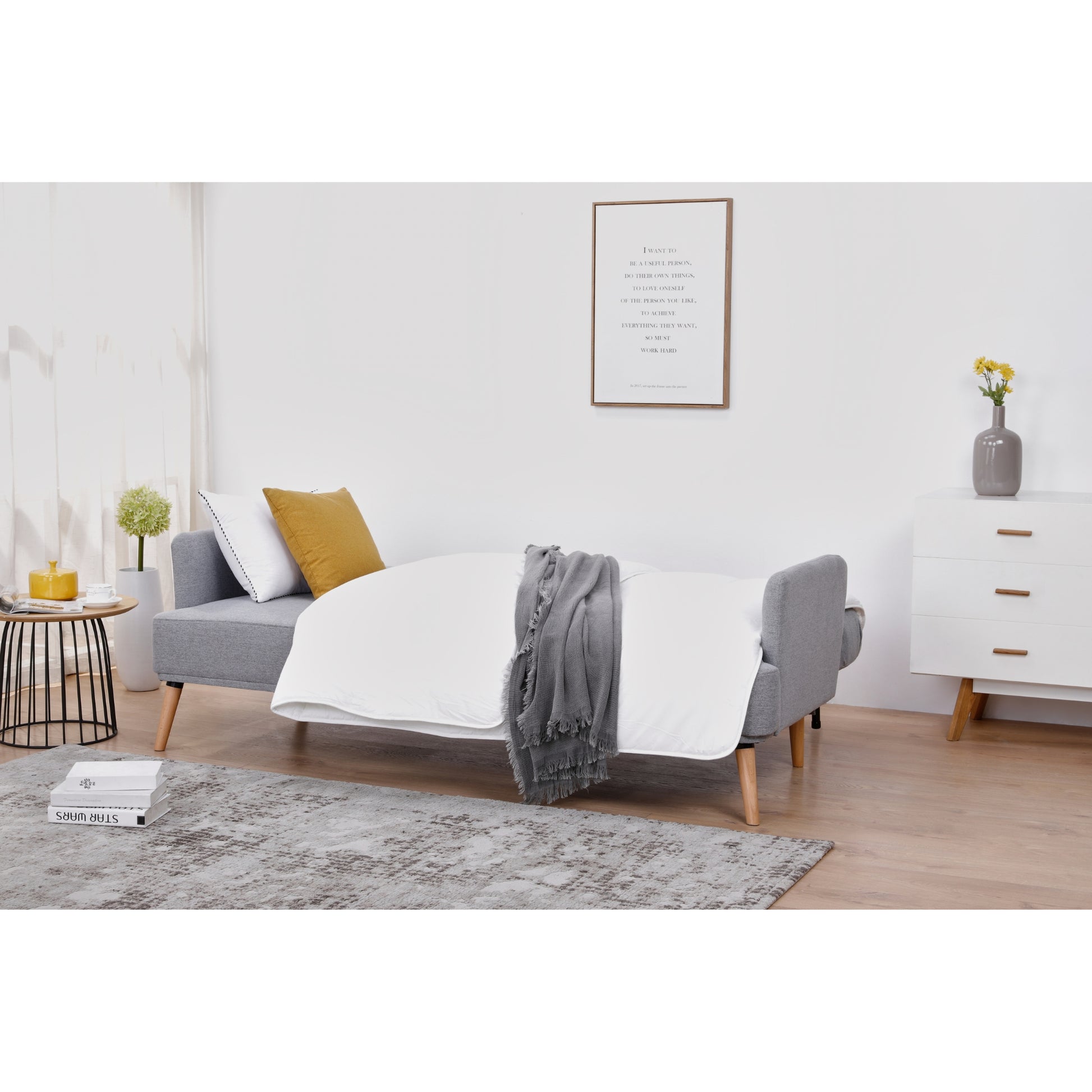 Merlin 3 Seater Sofa Futon Bed Fabric Lounge Couch - Grey - Cosy Abode