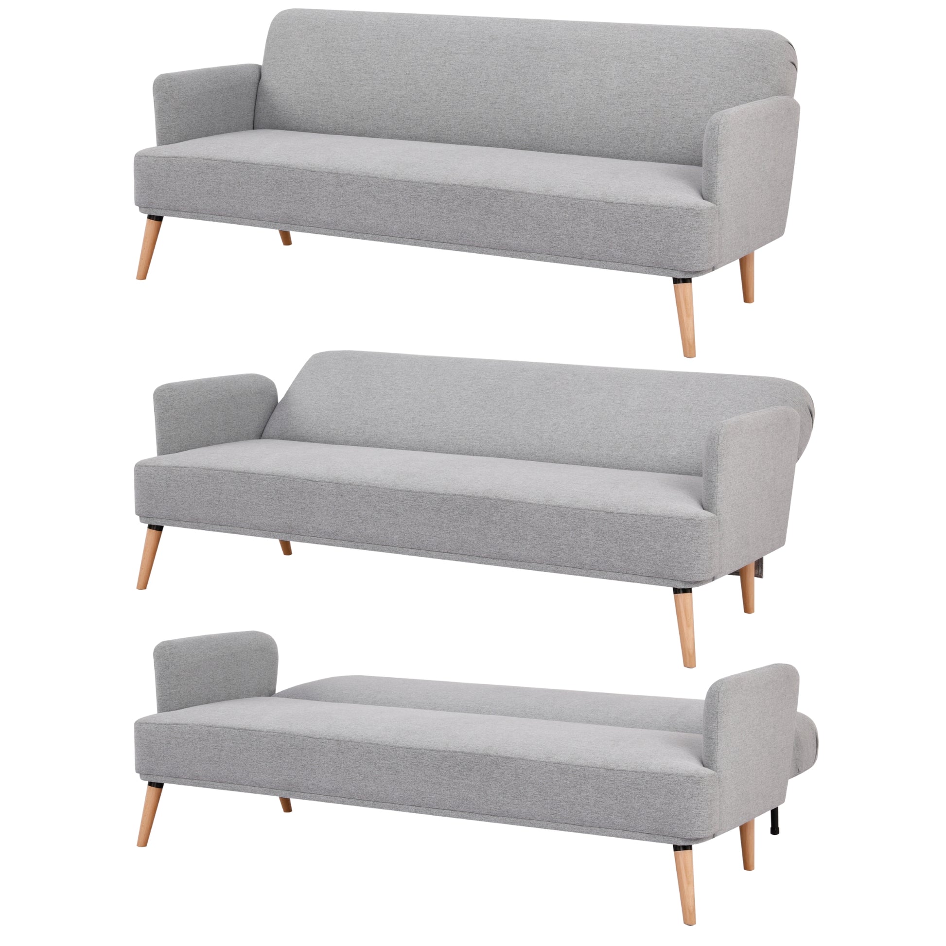 Merlin 3 Seater Sofa Futon Bed Fabric Lounge Couch - Grey - Cosy Abode