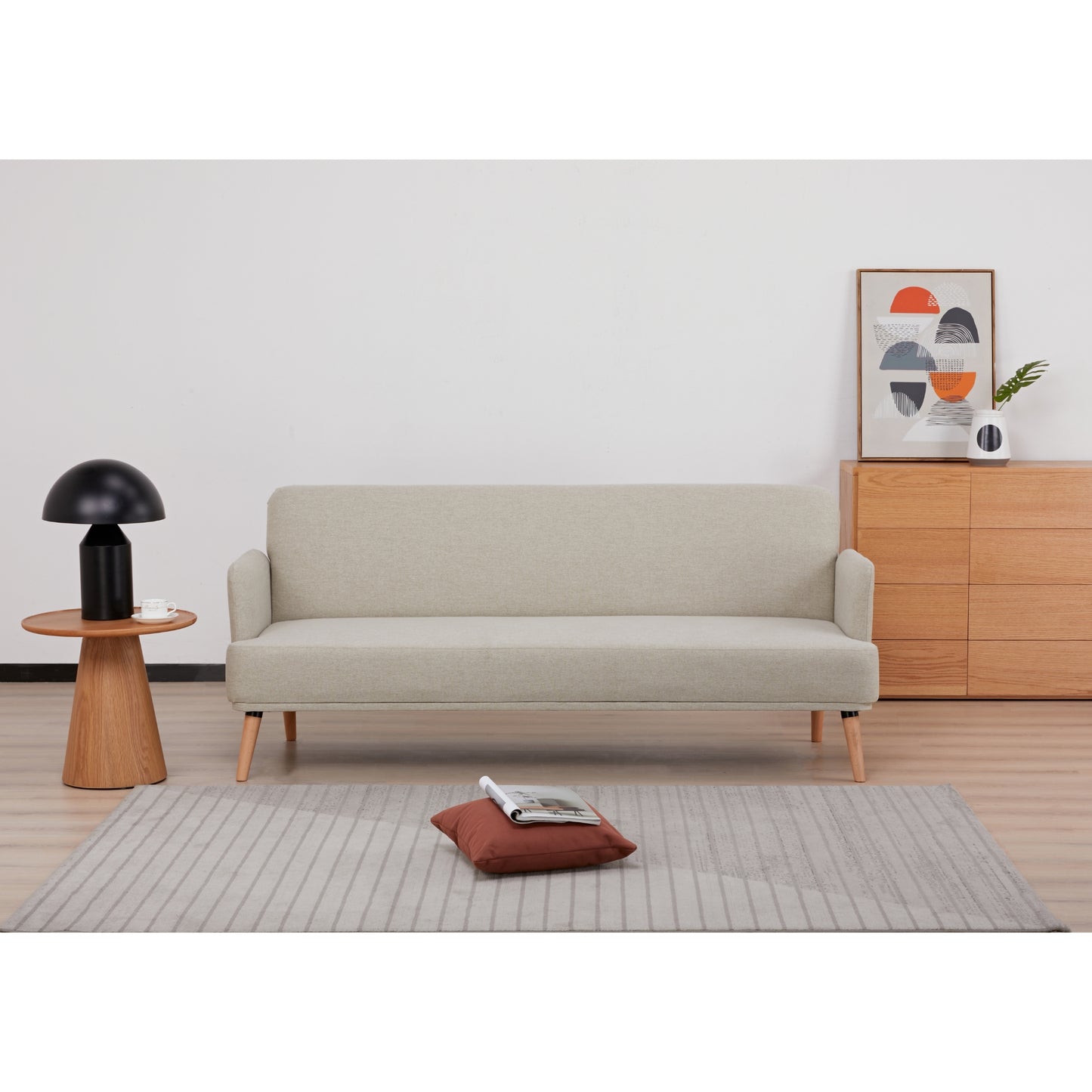 Merlin 3 Seater Sofa Futon Bed Fabric Lounge Couch - Beige - Cosy Abode