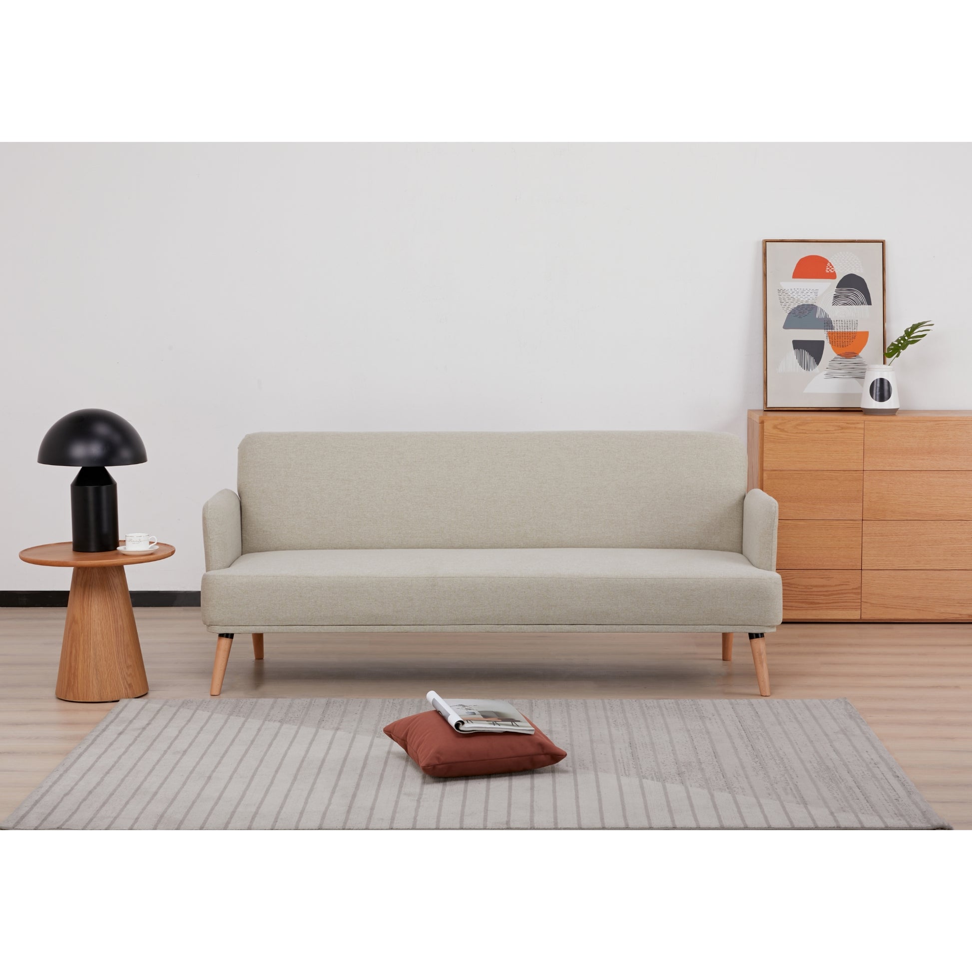 Merlin 3 Seater Sofa Futon Bed Fabric Lounge Couch - Beige - Cosy Abode