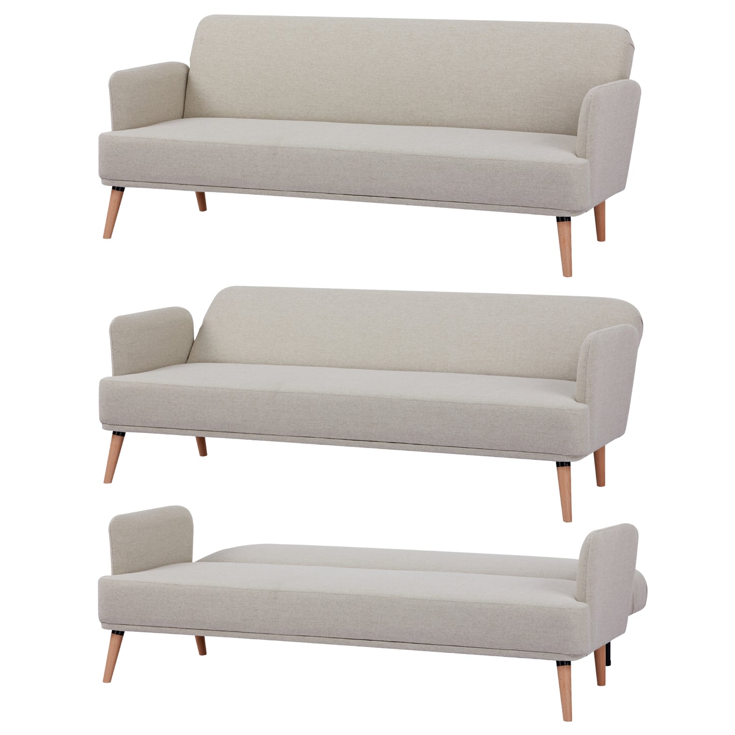 Merlin 3 Seater Sofa Futon Bed Fabric Lounge Couch - Beige - Cosy Abode