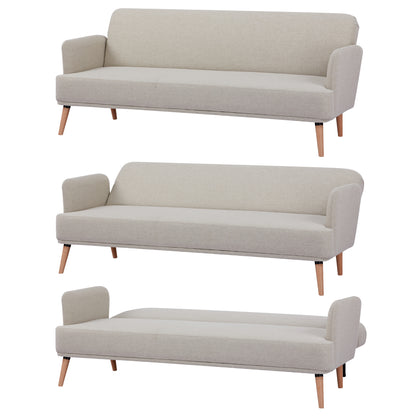 Merlin 3 Seater Sofa Futon Bed Fabric Lounge Couch - Beige - Cosy Abode