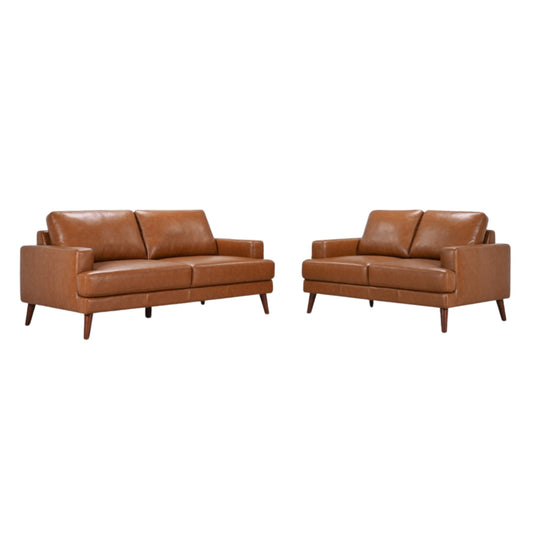 Matilda 2 + 3 Seater Sofa Leather Upholstered Lounge Set - Tan - Cosy Abode