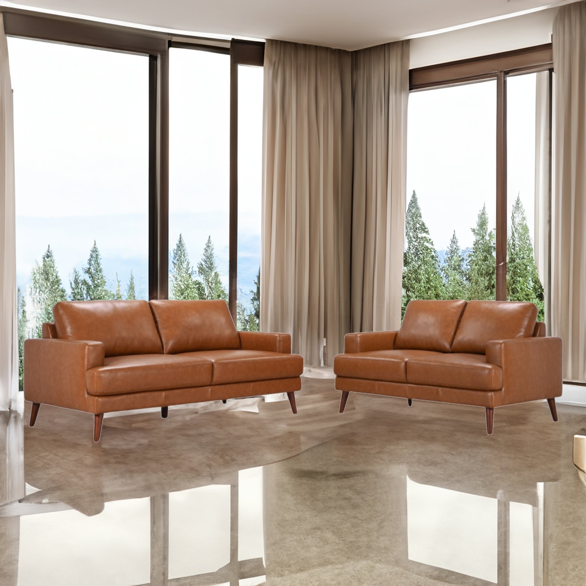 Matilda 2 + 3 Seater Sofa Leather Upholstered Lounge Set - Tan - Cosy Abode