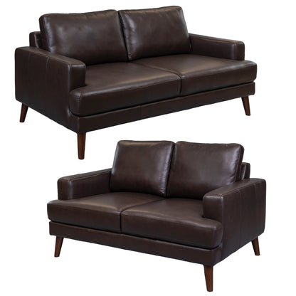 Matilda 2 + 3 Seater Sofa Leather Upholstered Lounge Set - Chocolate - Cosy Abode