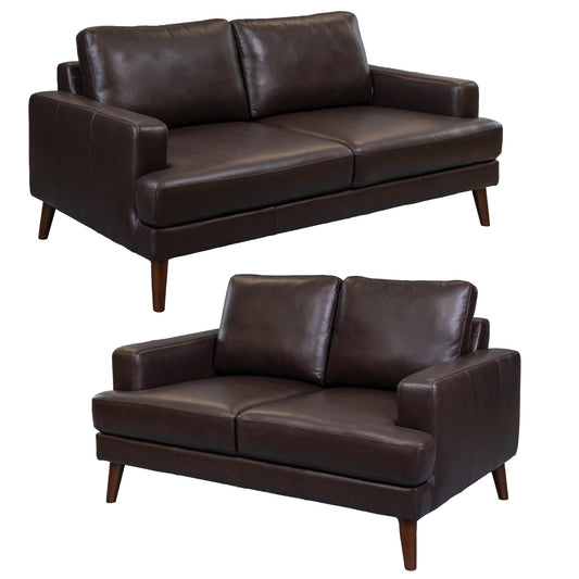 Matilda 2 + 3 Seater Sofa Leather Upholstered Lounge Set - Chocolate - Cosy Abode