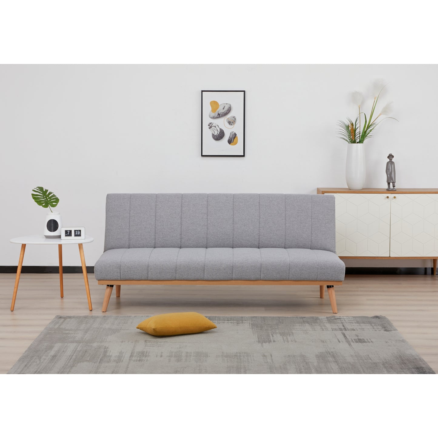 Monroe 3 Seater Sofa Futon Bed Fabric Lounge Couch - Grey - Cosy Abode