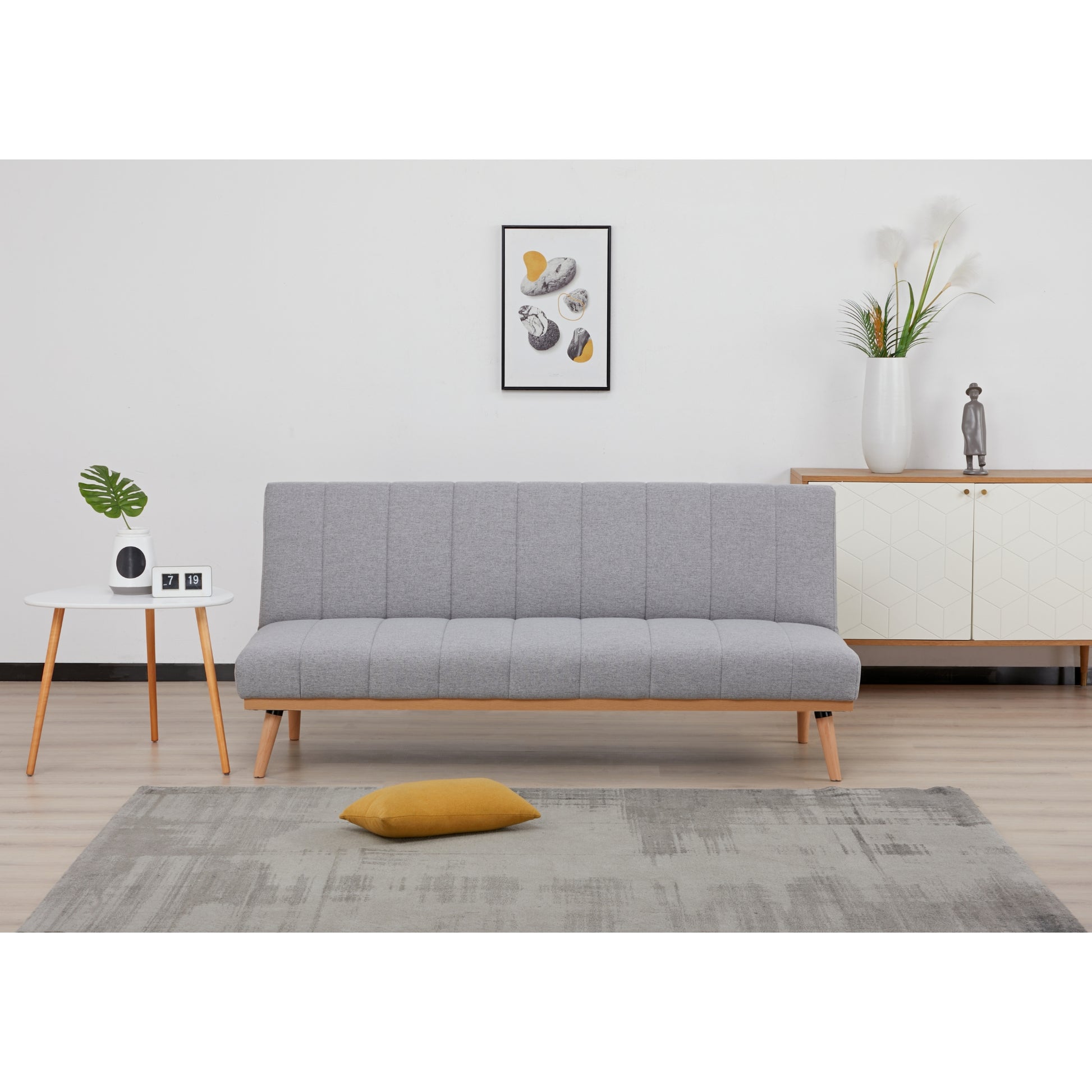 Monroe 3 Seater Sofa Futon Bed Fabric Lounge Couch - Grey - Cosy Abode