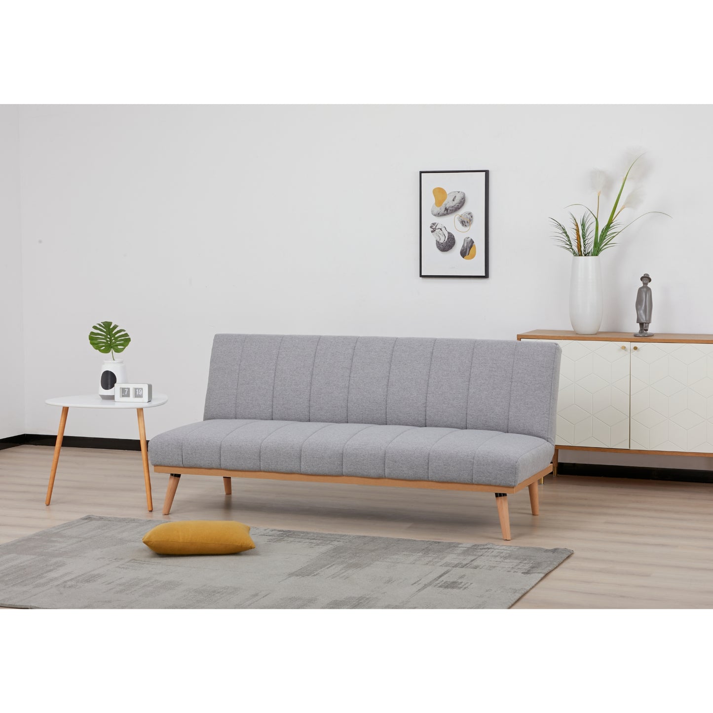 Monroe 3 Seater Sofa Futon Bed Fabric Lounge Couch - Grey - Cosy Abode