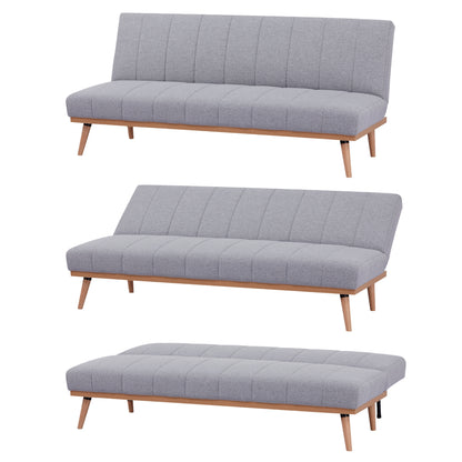 Monroe 3 Seater Sofa Futon Bed Fabric Lounge Couch - Grey - Cosy Abode