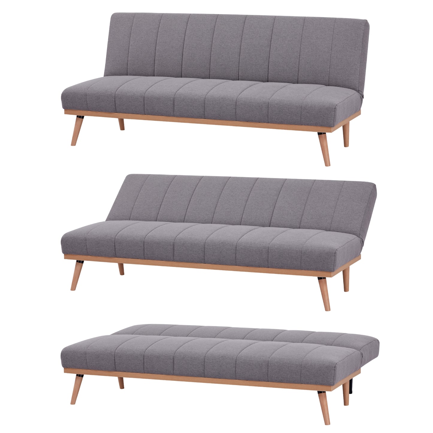 Monroe 3 Seater Sofa Futon Bed Fabric Lounge Couch - Graphite - Cosy Abode
